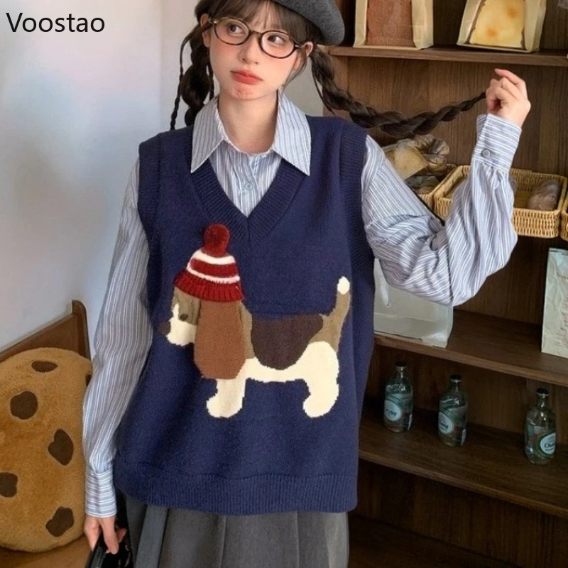 Autumn Preppy Style Sweet Lolita Sweater Vest Women Cute Cartoon Puppy Jacquard Knitted Jumpers Tops Couple Waistcoat Knitwear
Autumn Preppy Style Sweet Lolita Sweater Vest Women Cute Cartoon Puppy Jacquard Knitted Jumpers Tops Couple Waistcoat Knitwear