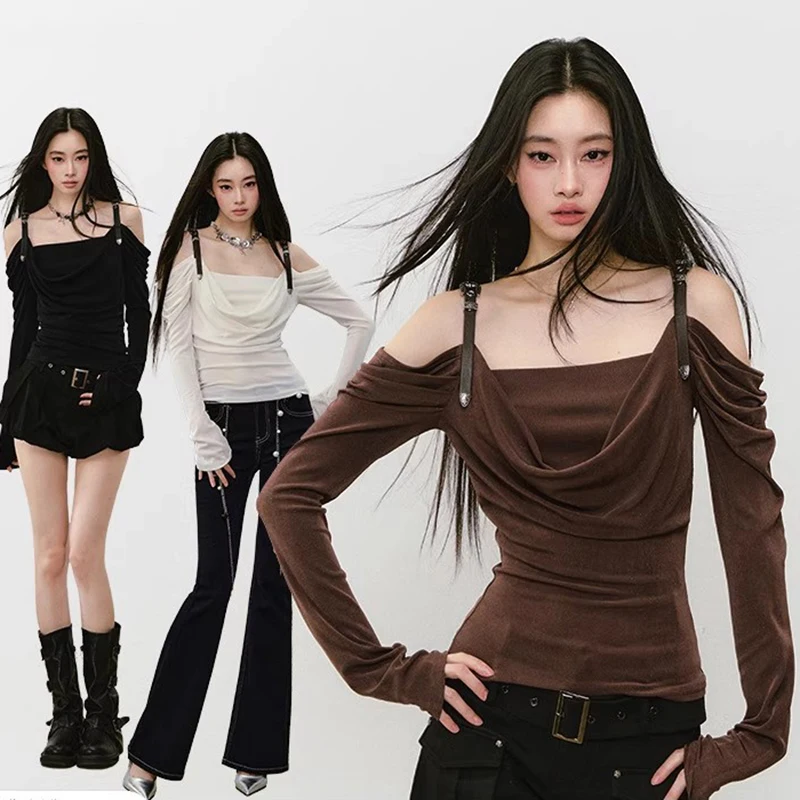 Топы с открытыми плечами, сексуальные футболки с длинными рукавами на бретелях, тонкие футболки Y2K, уличная женская одежда
Топы с открытыми плечами, сексуальные футболки с длинными рукавами на бретелях, тонкие футболки Y2K, уличная женская одежда