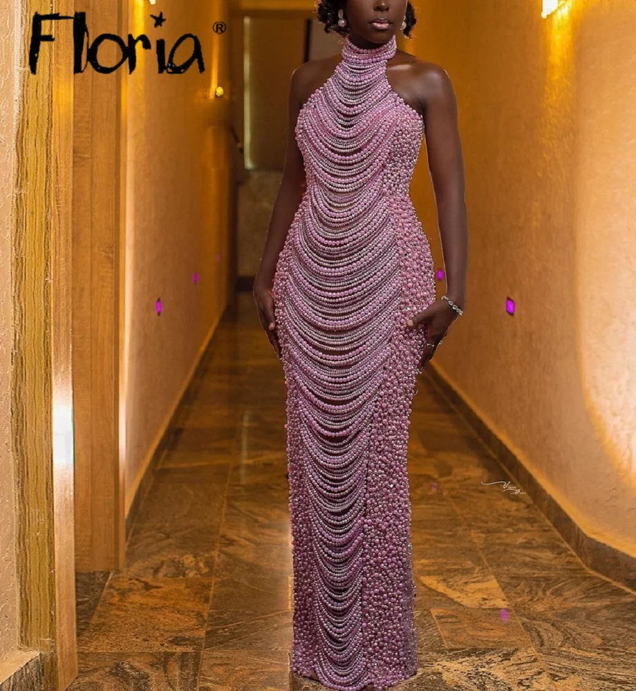 Pink Full Pearls Evening Dress Halter Sexy Wedding Party Dresses Luxury Sheath Dress Custom Made 2023 Engagement Prom Gowns
Pink Full Pearls Evening Dress Halter Sexy Wedding Party Dresses Luxury Sheath Dress Custom Made 2023 Engagement Prom Gowns