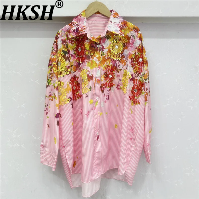 HKSH Spring Autumn New Women Shirt Striped Printed Diamonds Sequins Turn-down Collar Single Breasted Elegant Casual Tops HK11152
HKSH Spring Autumn New Women Shirt Striped Printed Diamonds Sequins Turn-down Collar Single Breasted Elegant Casual Tops HK11152