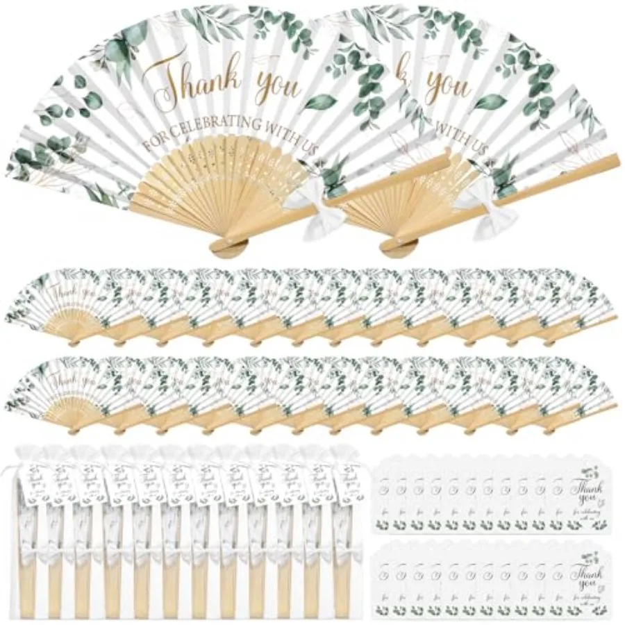 Packs Wedding Hand Fans for Guest Bulk Greenery Folding Hand Fans with White Bows, Organza Bags and Thank You Tags Guest Favors
Packs Wedding Hand Fans for Guest Bulk Greenery Folding Hand Fans with White Bows, Organza Bags and Thank You Tags Guest Favors