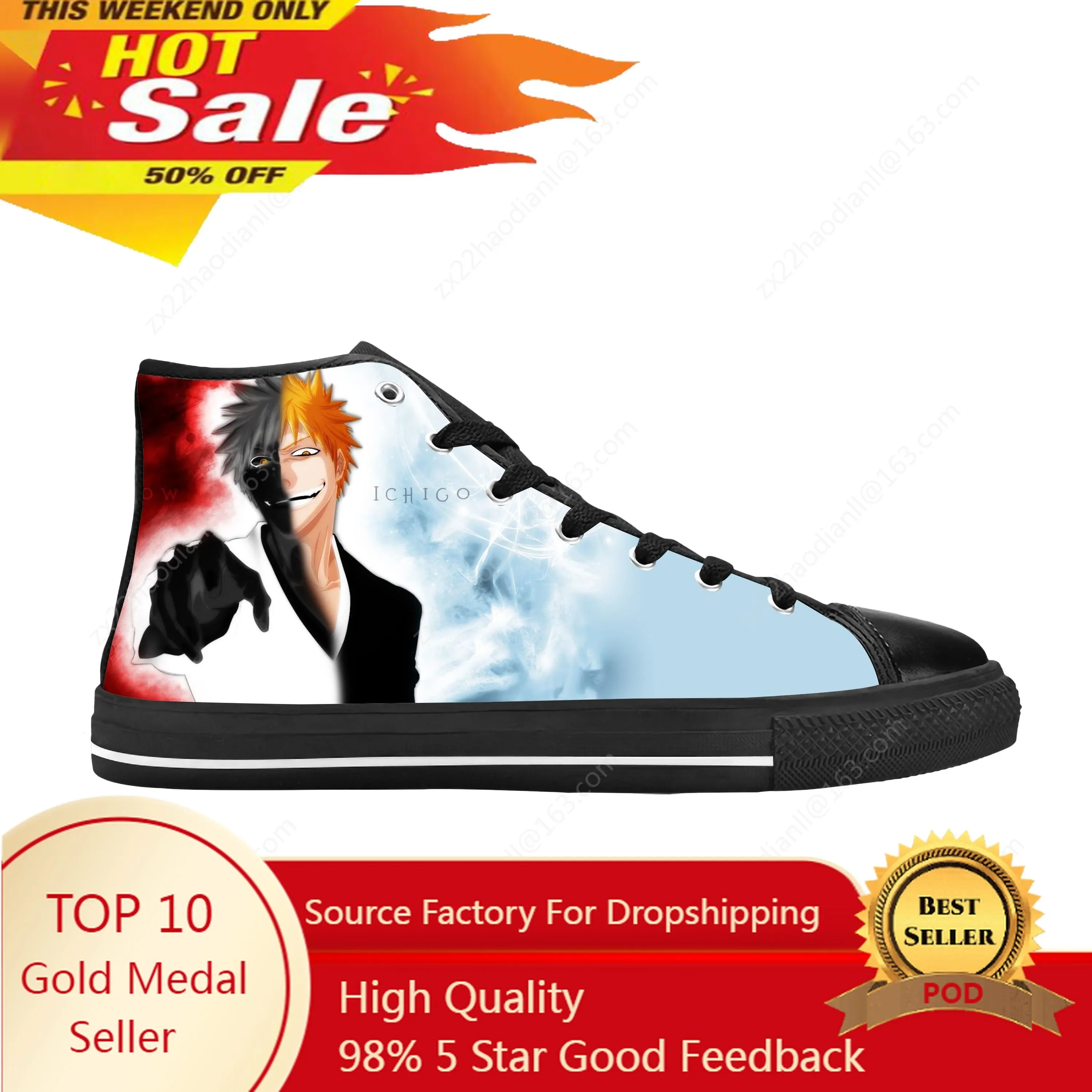 Japanese Anime Manga Comic Kurosaki Ichigo Bleach Casual Cloth Shoes High Top Comfortable Breathable 3D Print Men Women Sneakers
Japanese Anime Manga Comic Kurosaki Ichigo Bleach Casual Cloth Shoes High Top Comfortable Breathable 3D Print Men Women Sneakers