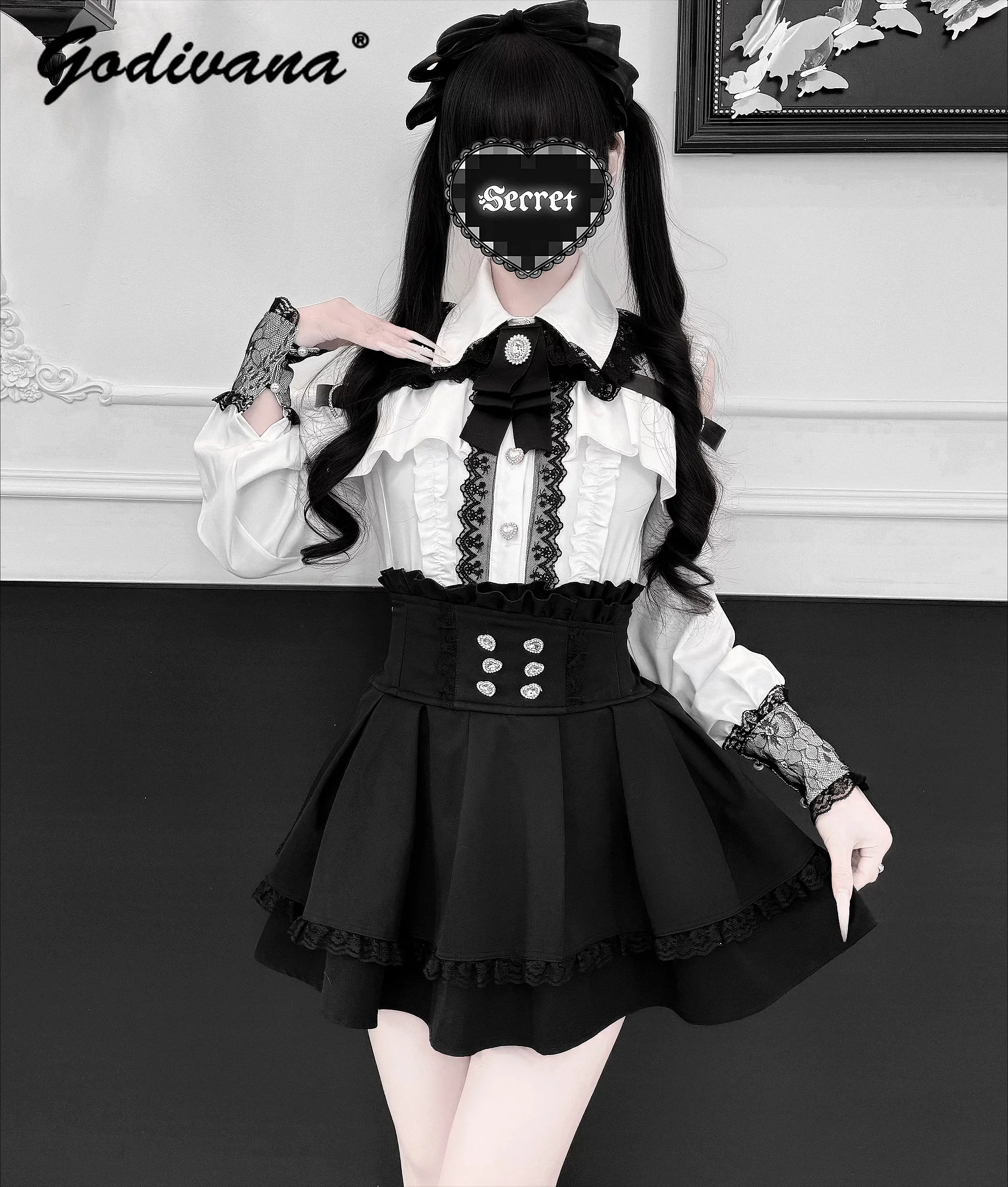 Japanese Style Girly Lolita Cute Bow Off-the-shoulder Long Sleeve Shirt and Skirt Set Mass Production Women's Sweet Skirt Suits
Japanese Style Girly Lolita Cute Bow Off-the-shoulder Long Sleeve Shirt and Skirt Set Mass Production Women's Sweet Skirt Suits