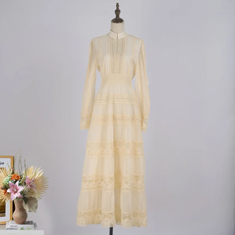 Real Shot French Style Vacation Style Dress Stand Collar Stitching Lace Hollow-out High-End Dress Dress Women
Real Shot French Style Vacation Style Dress Stand Collar Stitching Lace Hollow-out High-End Dress Dress Women