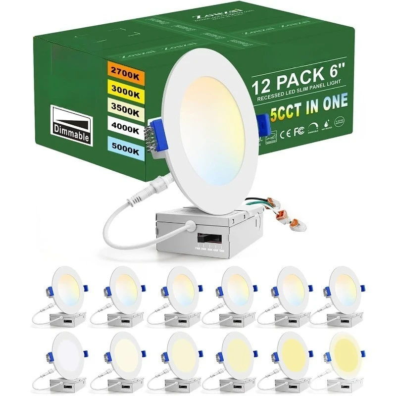 Ультратонкий светодиодный встраиваемый потолочный светильник, 6 дюймов, 5CCT, с распределительной коробкой, 2700K/3000K/3500K/4000K/5000K на выбор, 12 шт.
Ультратонкий светодиодный встраиваемый потолочный светильник, 6 дюймов, 5CCT, с распределительной коробкой, 2700K/3000K/3500K/4000K/5000K на выбор, 12 шт.