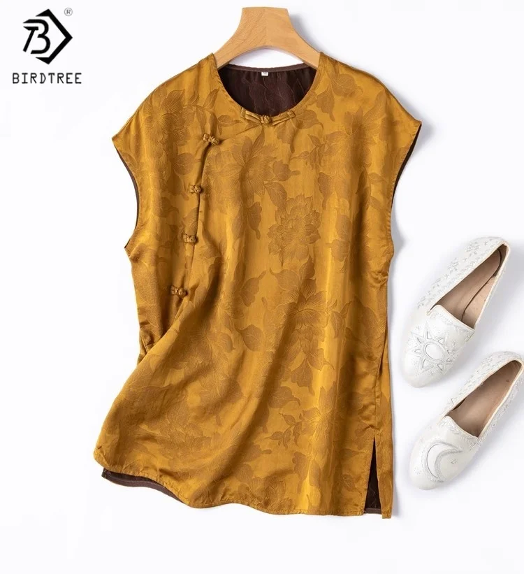 Birdtree Summer 100% Mulberry Silk Vest,Women Jacquard Printing O-Neck Diagonal Placket Solid Loose Vest,New 2025 T55014JF
Birdtree Summer 100% Mulberry Silk Vest,Women Jacquard Printing O-Neck Diagonal Placket Solid Loose Vest,New 2025 T55014JF