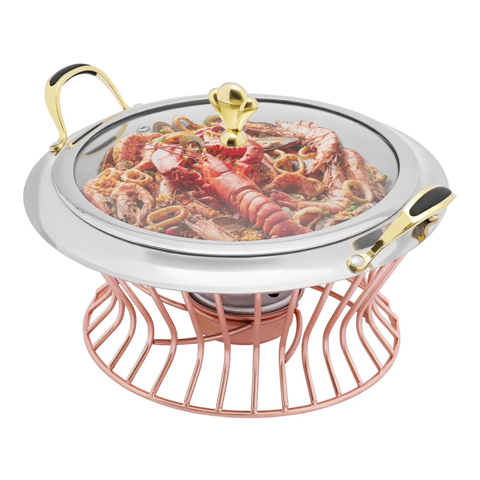 Round Chafing Dish Stainless Steel, Buffet Warmer with Fuel Holder, Non-Stick Polished Surface Glass Lid 9in Base
Round Chafing Dish Stainless Steel, Buffet Warmer with Fuel Holder, Non-Stick Polished Surface Glass Lid 9in Base