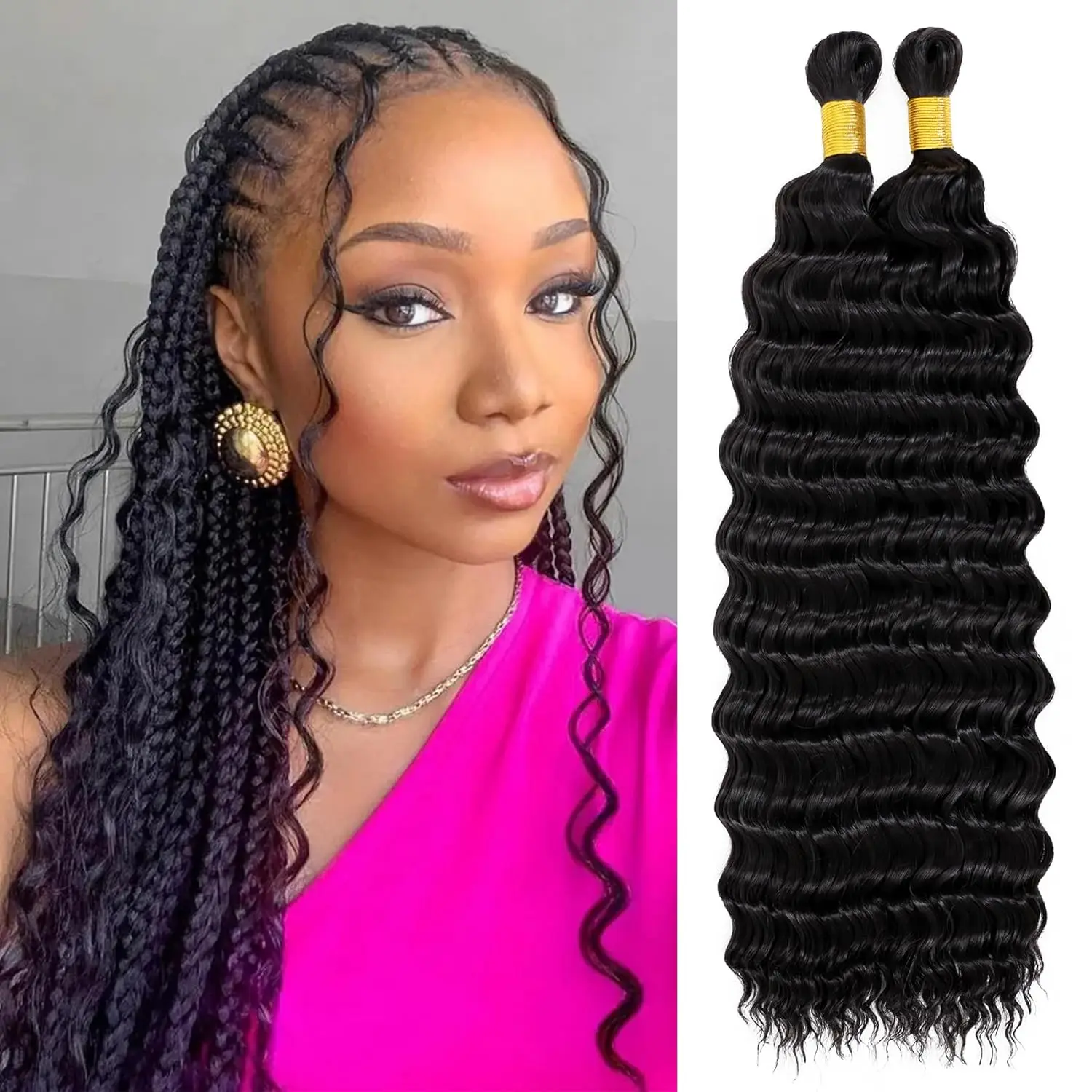 18inch Synthetic Deep Wave Bulk Hair Braiding Extensions For Boho Braids Natural Color 2 Bundles/Pack (Total 160g)Wet And Wavy
18inch Synthetic Deep Wave Bulk Hair Braiding Extensions For Boho Braids Natural Color 2 Bundles/Pack (Total 160g)Wet And Wavy