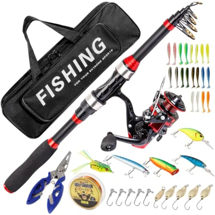 Fishing Rod and Reel Combos with Fiberglass Telescopic Fishing Pole - Spinning Reel Fishing Carrier Bag, Freshwater and Saltwat
Fishing Rod and Reel Combos with Fiberglass Telescopic Fishing Pole - Spinning Reel Fishing Carrier Bag, Freshwater and Saltwat