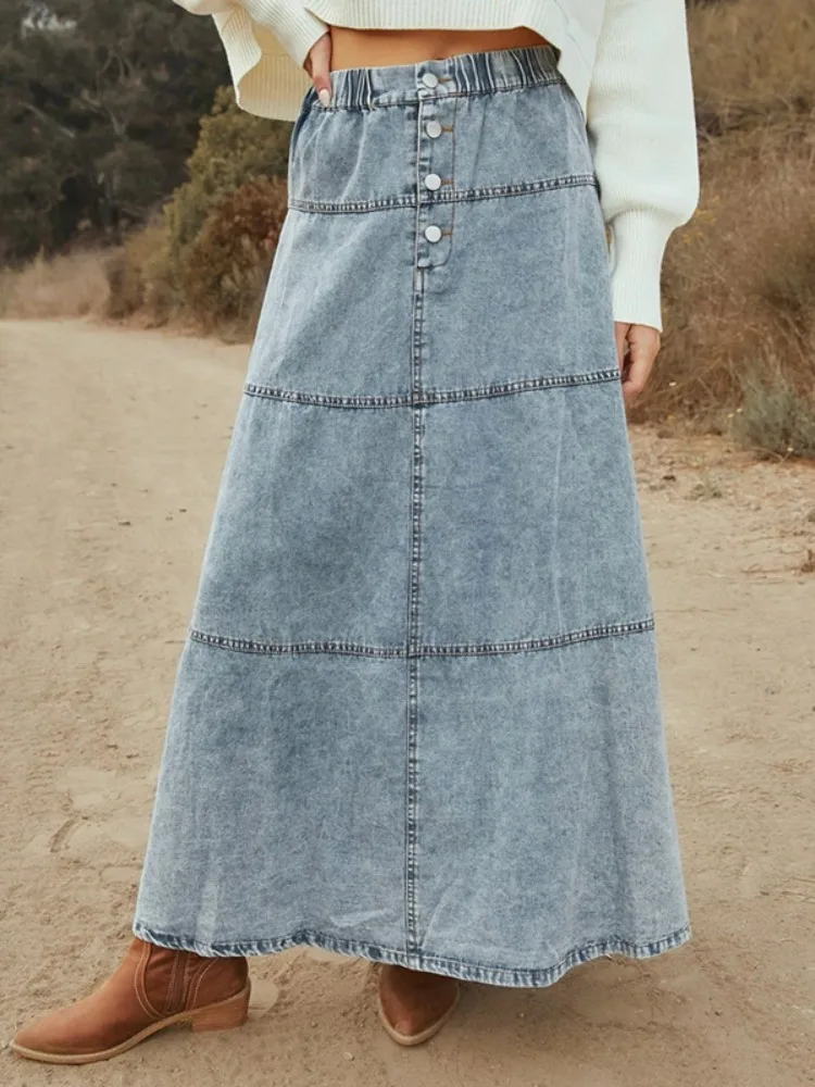 Missuoo Women's Light Blue Denim Skirt Elastic High Waist A-line Plated Skirts 2025 Autumn Fashion Casual Streetwear Bottoms
Missuoo Women's Light Blue Denim Skirt Elastic High Waist A-line Plated Skirts 2025 Autumn Fashion Casual Streetwear Bottoms