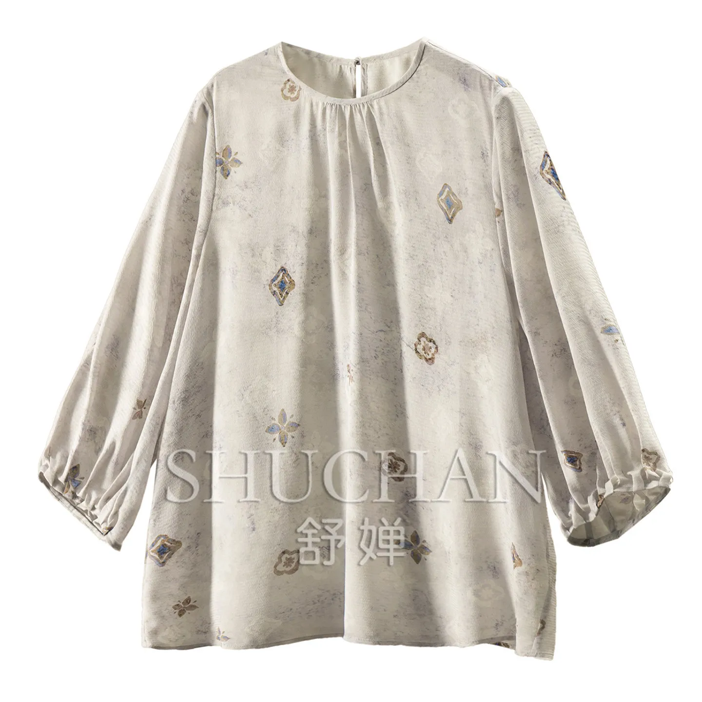 Ink and Wash Porcelain Rhyme Light Luxury Texture Silk Ghost Crepe Pinch Pleated Seven-quarter Sleeve Shirt Women's 65L3 Spe
Ink and Wash Porcelain Rhyme Light Luxury Texture Silk Ghost Crepe Pinch Pleated Seven-quarter Sleeve Shirt Women's 65L3 Spe