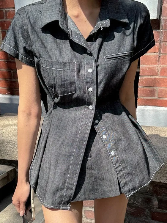 Fashionable Retro Stand Collar Short Sleeve Waist Cinched Dress And Short Skirt Two Piece Set for Women Summer High Waist
Fashionable Retro Stand Collar Short Sleeve Waist Cinched Dress And Short Skirt Two Piece Set for Women Summer High Waist