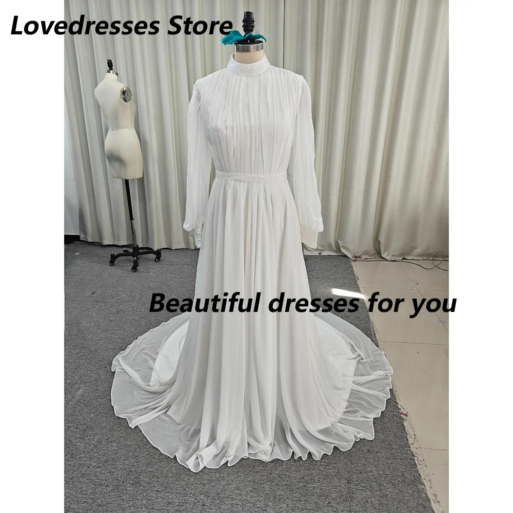 Simple Wedding Dress Customized High Neck Long Sleeves Chiffon A Line Bridal Party Gowns Sweep Train Zipper Back Evening Dresses
Simple Wedding Dress Customized High Neck Long Sleeves Chiffon A Line Bridal Party Gowns Sweep Train Zipper Back Evening Dresses