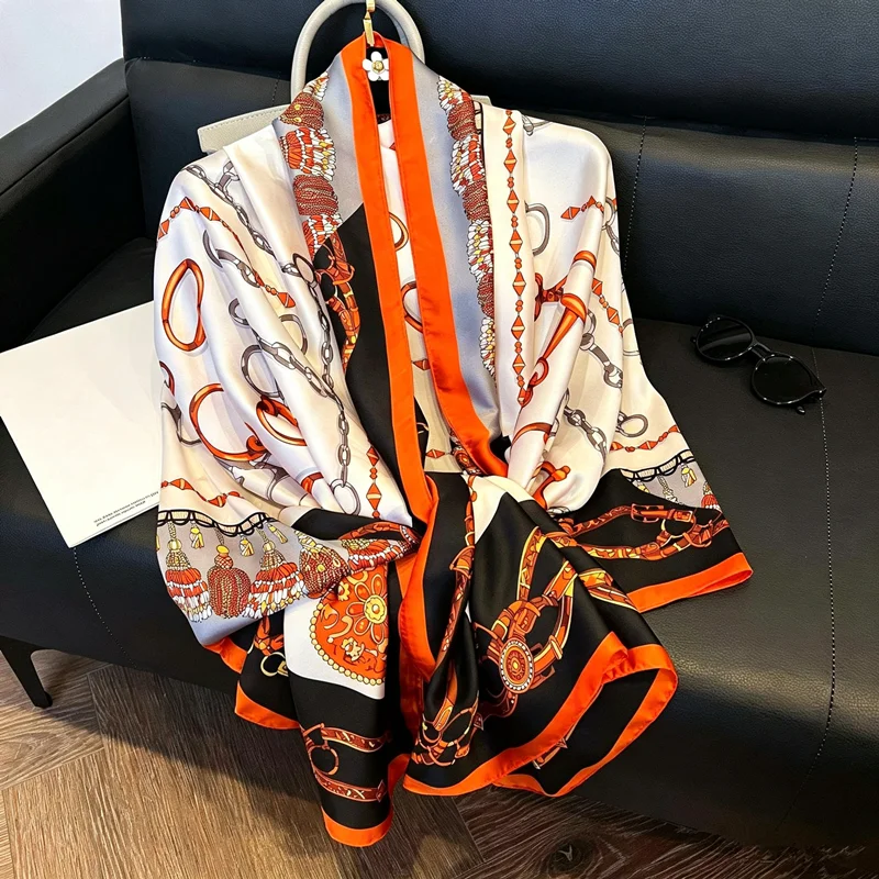 Autumn 180*90cm Classic Silk Scarf Women Foulard Office lady Large Fashion Print Beach Hijab Shawl Warp Bandanna Muffler Pareo
Autumn 180*90cm Classic Silk Scarf Women Foulard Office lady Large Fashion Print Beach Hijab Shawl Warp Bandanna Muffler Pareo