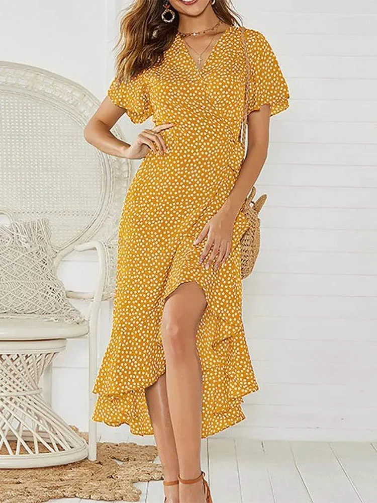 Summer Beach Maxi Dress Women Floral Print Boho Long Chiffon Dress Ruffles Wrap Casual V-Neck Split Sexy Party Dress Robe Femme
Summer Beach Maxi Dress Women Floral Print Boho Long Chiffon Dress Ruffles Wrap Casual V-Neck Split Sexy Party Dress Robe Femme