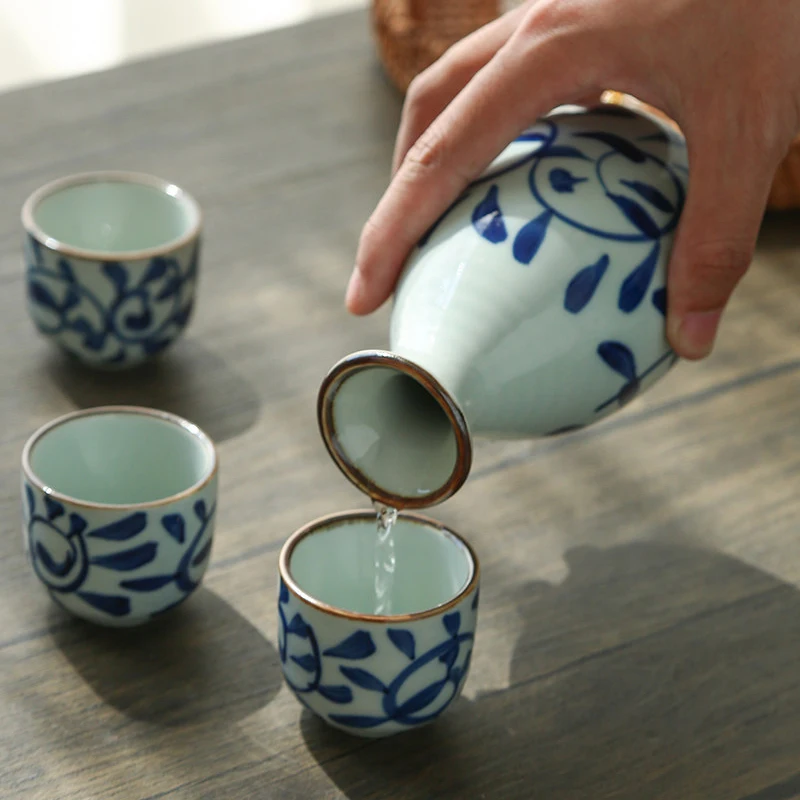 Japanese-style Ceramic Vine Pattern Sake Jug Wine Glass Set, 1 Pot + 4 Cups, Dining Restaurant Supplies, Creative Wine Dispenser
Japanese-style Ceramic Vine Pattern Sake Jug Wine Glass Set, 1 Pot + 4 Cups, Dining Restaurant Supplies, Creative Wine Dispenser