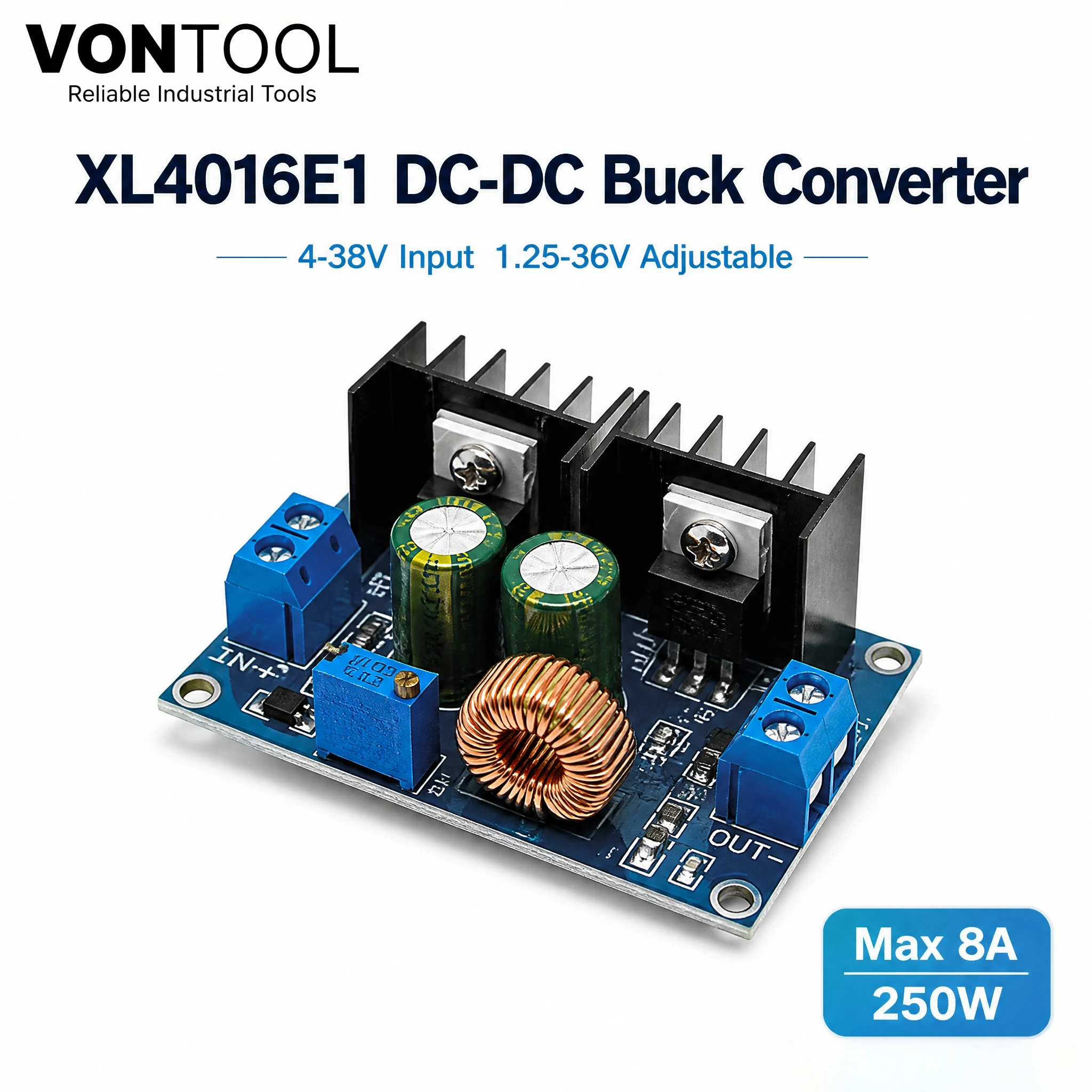 VONTOOL XL4016E1 DC-DC Buck Step Down Converter 8A 250W Adjustable Voltage Regulator 4-38V to 1.25-36V
VONTOOL XL4016E1 DC-DC Buck Step Down Converter 8A 250W Adjustable Voltage Regulator 4-38V to 1.25-36V