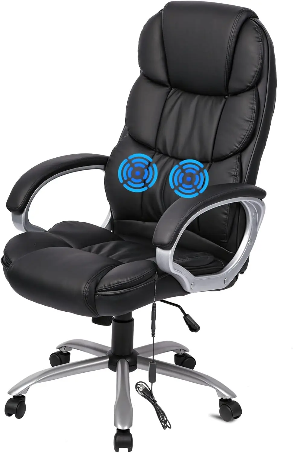 High-Back Adjustable Office Chair with Massage, Lumbar Support, and PU Leather - Black
High-Back Adjustable Office Chair with Massage, Lumbar Support, and PU Leather - Black