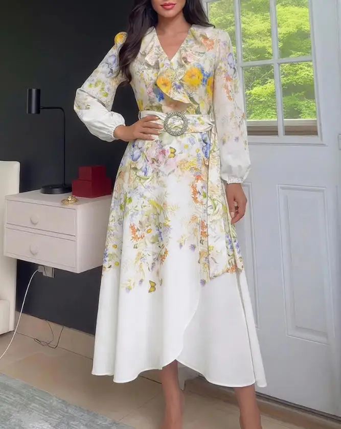 Women's Dress 2026 Spring Autumn New Fashion Printed Ruffles Design V-Neck Lantern Sleeve High Waist Slim Fit A-Line Dress
Women's Dress 2026 Spring Autumn New Fashion Printed Ruffles Design V-Neck Lantern Sleeve High Waist Slim Fit A-Line Dress