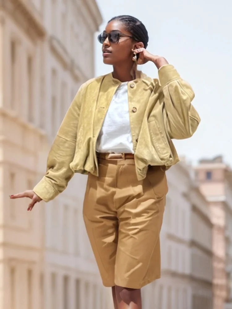 Повседневные замшевые короткие куртки женские с круглым вырезом однобортное свободное пальто с длинными рукавами и карманами осенняя повседневная офисная верхняя одежда для поездок на работу
Повседневные замшевые короткие куртки женские с круглым вырезом однобортное свободное пальто с длинными рукавами и карманами осенняя повседневная офисная верхняя одежда для поездок на работу