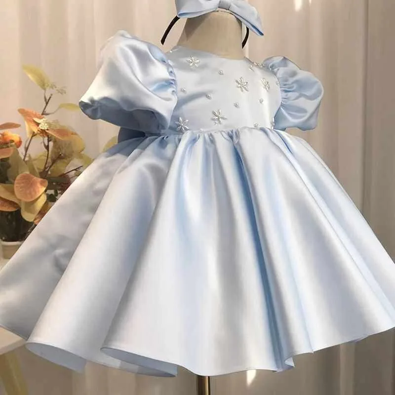 Satin Princess Beaded Blue Birthday Dress Girls Blue Color Host Performance Party Dress Kids Short Sleeve Banquet Dress
Satin Princess Beaded Blue Birthday Dress Girls Blue Color Host Performance Party Dress Kids Short Sleeve Banquet Dress