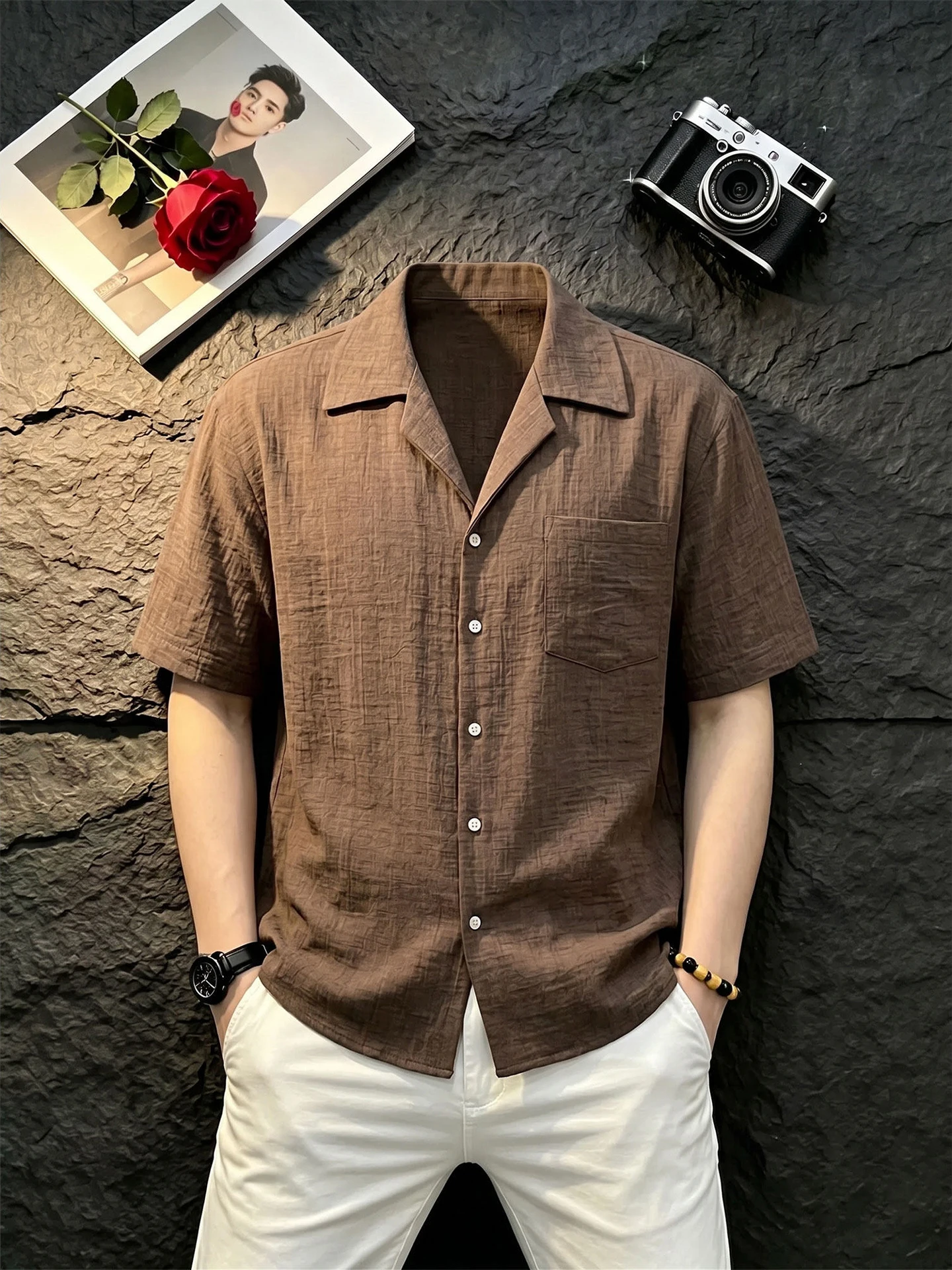 Café Brown Men's Linen Short Sleeve Shirt Summer Casual Style Half Sleeve Classic Aged Wealthy Feel High End Sensation Shirt
Café Brown Men's Linen Short Sleeve Shirt Summer Casual Style Half Sleeve Classic Aged Wealthy Feel High End Sensation Shirt