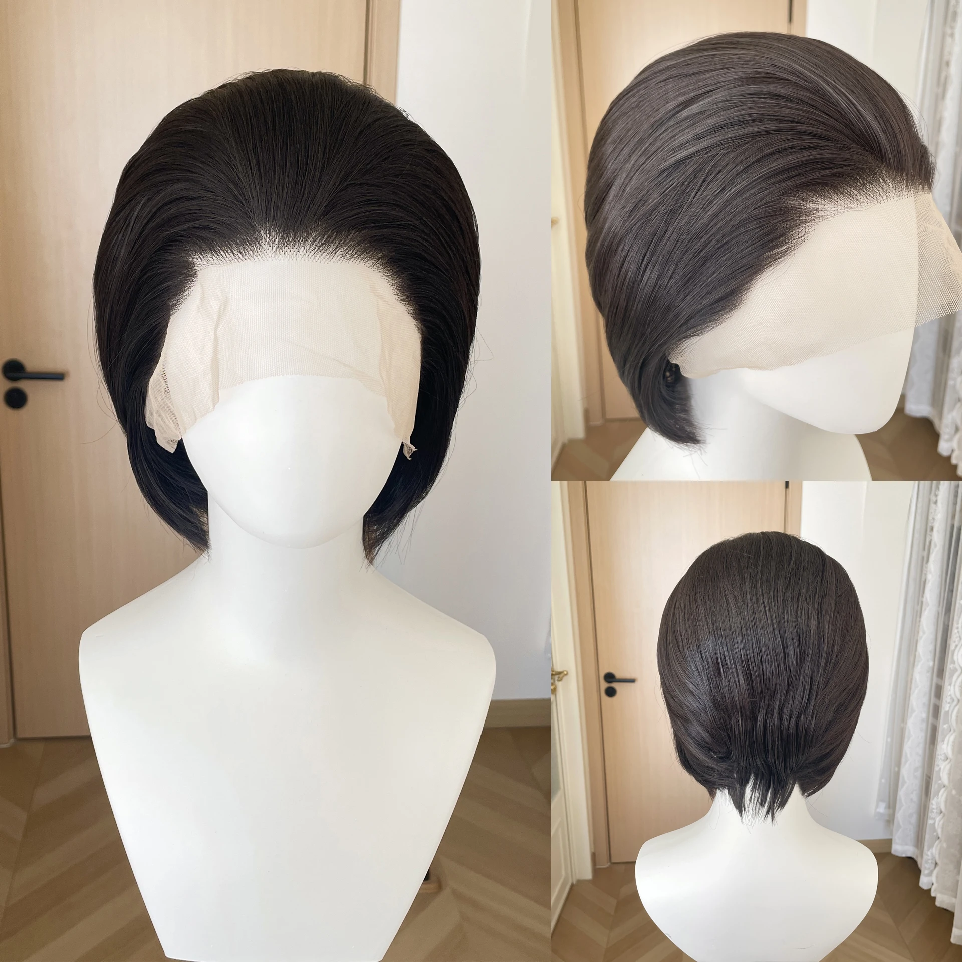 Natural Black Short Bob Cut Synthetic Wigs for Men Glueless Cosplay Wigs 13x4 Lace Front Wigs for Women Daily Use Half Hand Tied
Natural Black Short Bob Cut Synthetic Wigs for Men Glueless Cosplay Wigs 13x4 Lace Front Wigs for Women Daily Use Half Hand Tied