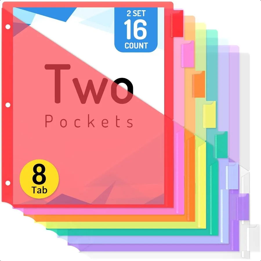 16 Count Dividers with Two Pockets 8 tabs Binder Dividers for 3 Ring Binder Organizer Multicolor 2 Sets
16 Count Dividers with Two Pockets 8 tabs Binder Dividers for 3 Ring Binder Organizer Multicolor 2 Sets