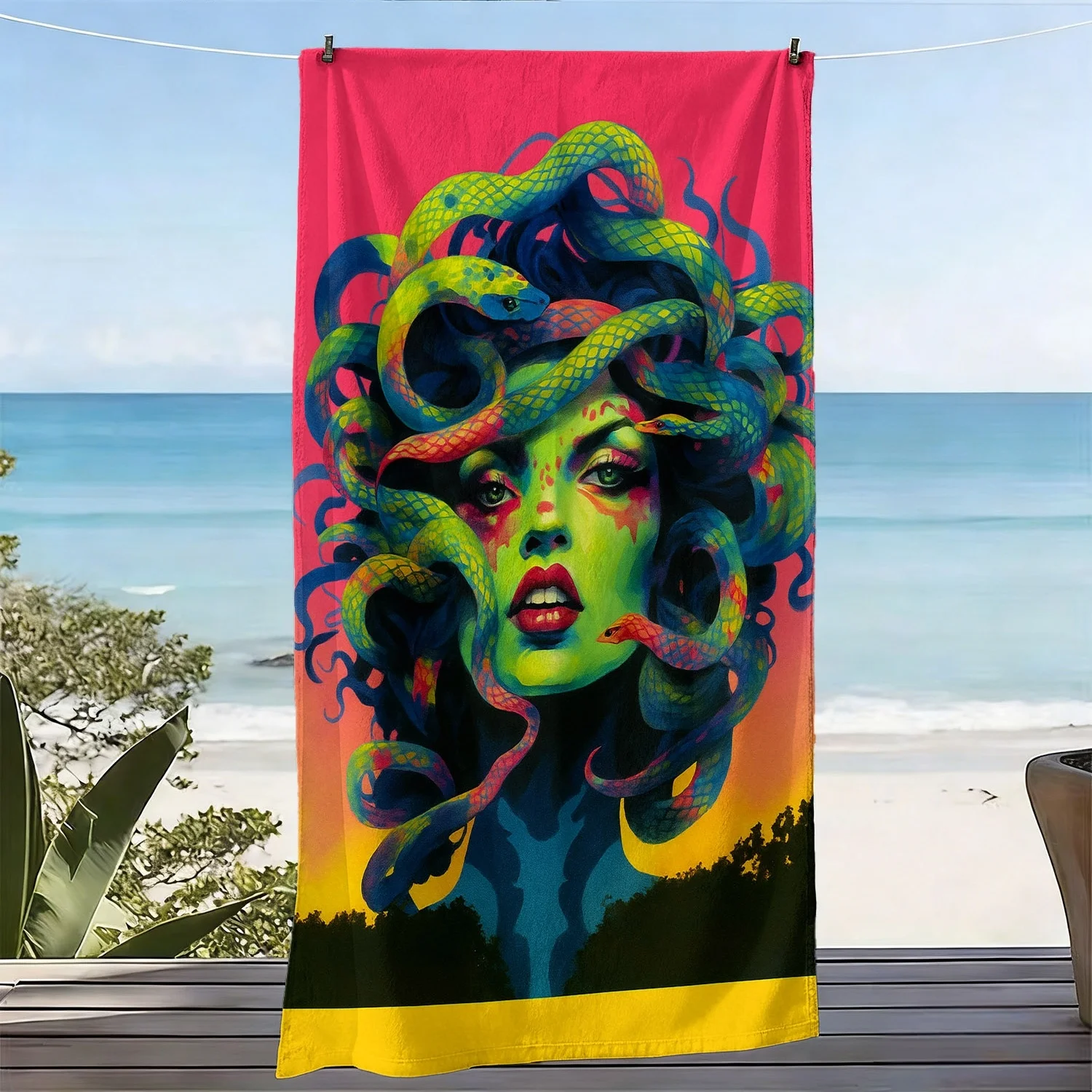 Medusa-style fantasy character polyester microfiber beach towel is highly absorbent, suitable for swimming and beach outings
Medusa-style fantasy character polyester microfiber beach towel is highly absorbent, suitable for swimming and beach outings