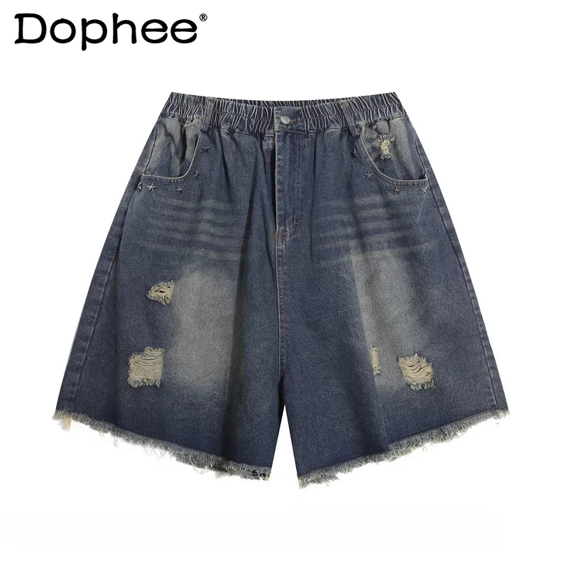 Fashion Hole Denim Shorts Men's Women's 2026 Summer Elastic Waist Chic Loose Versatile Shorts Handsome Wide-leg Five-point Pants
Fashion Hole Denim Shorts Men's Women's 2026 Summer Elastic Waist Chic Loose Versatile Shorts Handsome Wide-leg Five-point Pants