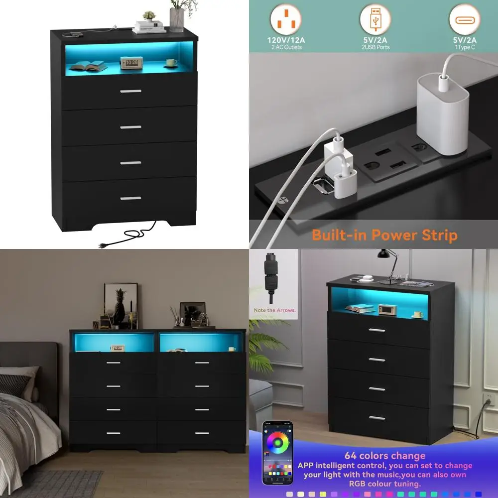 Деревянный комод с 4 ящиками, розетками, светодиодной подсветкой и большим органайзером для спальни, гостиной или детской комнаты
Деревянный комод с 4 ящиками, розетками, светодиодной подсветкой и большим органайзером для спальни, гостиной или детской комнаты