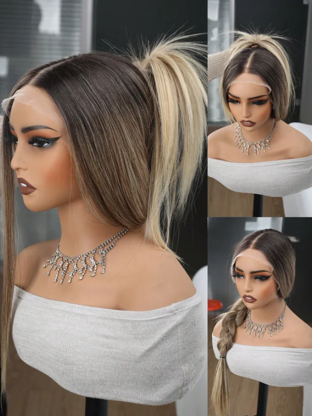 13x4 Free Part Honey Blonde Ombre Highlights Lace Front Wig Synthetic Pre-Plucked Natural Hairline Long Straight Glueless Wig
13x4 Free Part Honey Blonde Ombre Highlights Lace Front Wig Synthetic Pre-Plucked Natural Hairline Long Straight Glueless Wig