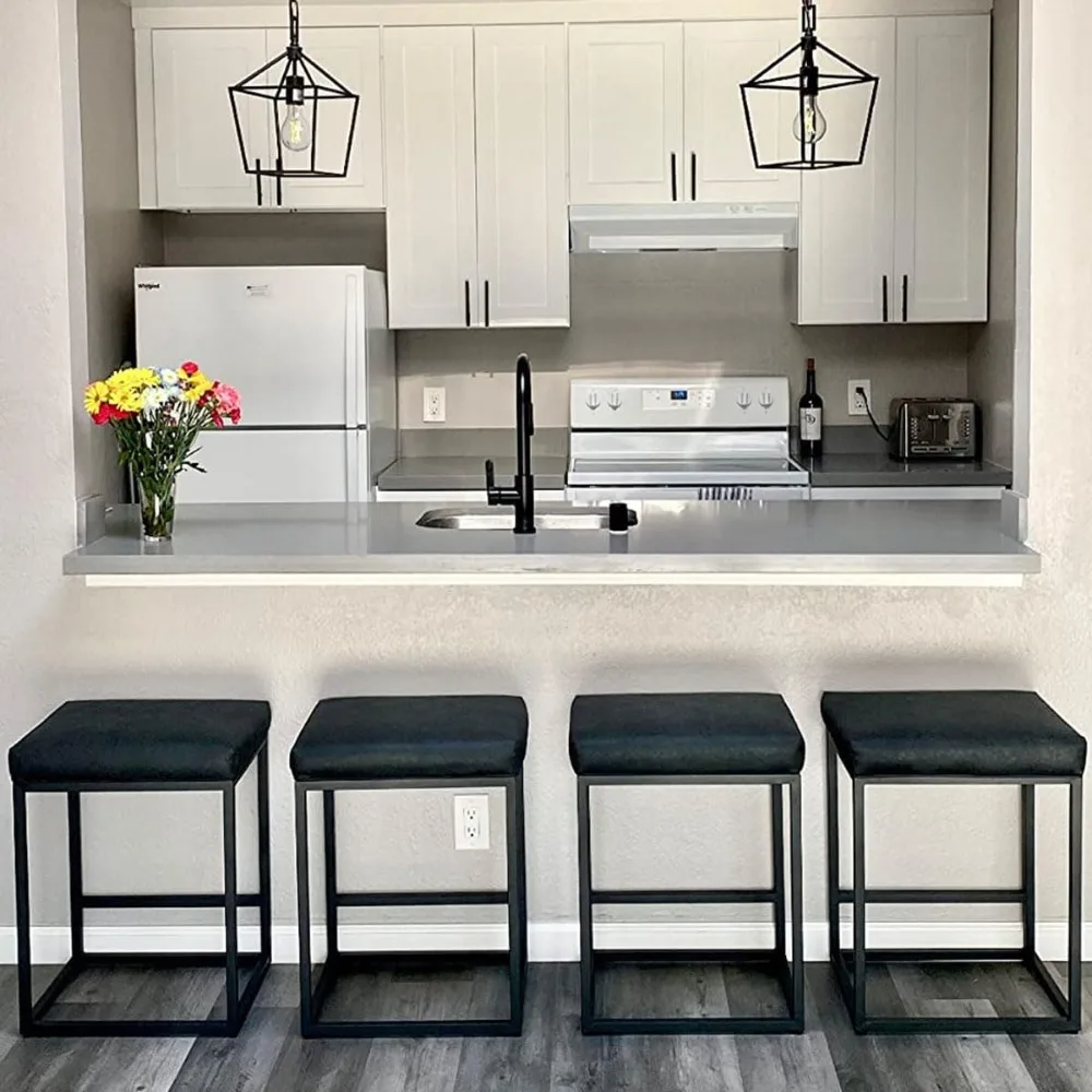 Black Leather Counter Height Chairs, Barstools Set of 4, 24 inch Backless Bar stools for Kitchen Island
Black Leather Counter Height Chairs, Barstools Set of 4, 24 inch Backless Bar stools for Kitchen Island