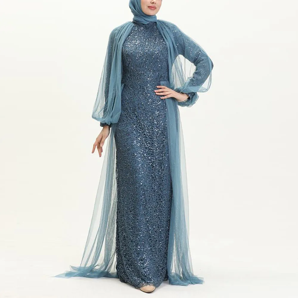 Customized Full Lace Hijab Muslim Evening Dresses 2025 Dusty Blue Mermaid Abiye Formal Gown Lantern Sleeves Islamic Dress 
Customized Full Lace Hijab Muslim Evening Dresses 2025 Dusty Blue Mermaid Abiye Formal Gown Lantern Sleeves Islamic Dress
