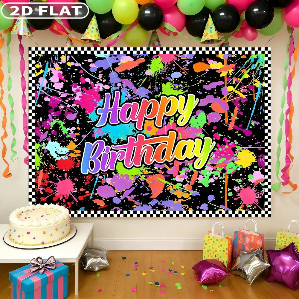 2D FLAT 1pc Happy Birthday Party Banner for Glow in The Dark Party - 145x215cm/57.08x84.64inch Neon Splatter Graffiti Background
2D FLAT 1pc Happy Birthday Party Banner for Glow in The Dark Party - 145x215cm/57.08x84.64inch Neon Splatter Graffiti Background