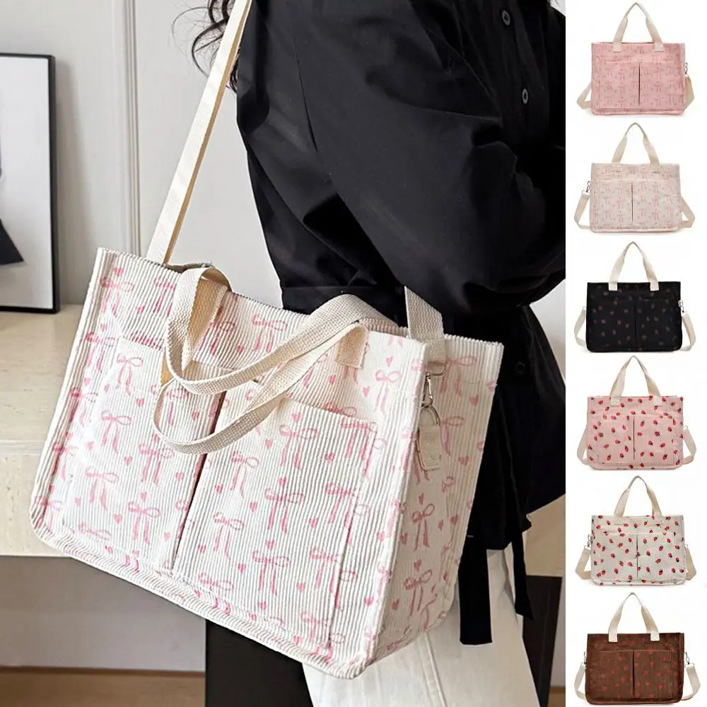 Sweet Large Capacity Bow Tote Bag Cute Printied Corduroy Handbag Korean Style Strawberry Women Shoulder Bag Shopping
Sweet Large Capacity Bow Tote Bag Cute Printied Corduroy Handbag Korean Style Strawberry Women Shoulder Bag Shopping