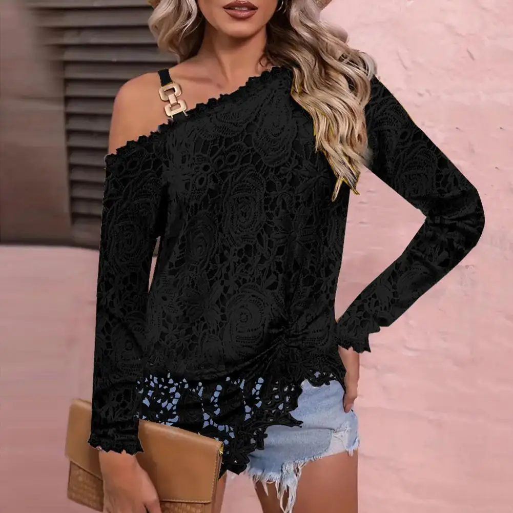 Women Spring Blouse Elegant One Shoulder Lace Top with Flower Embroidery Chain Decor for Women Spring Long Sleeve Irregular Hem
Women Spring Blouse Elegant One Shoulder Lace Top with Flower Embroidery Chain Decor for Women Spring Long Sleeve Irregular Hem