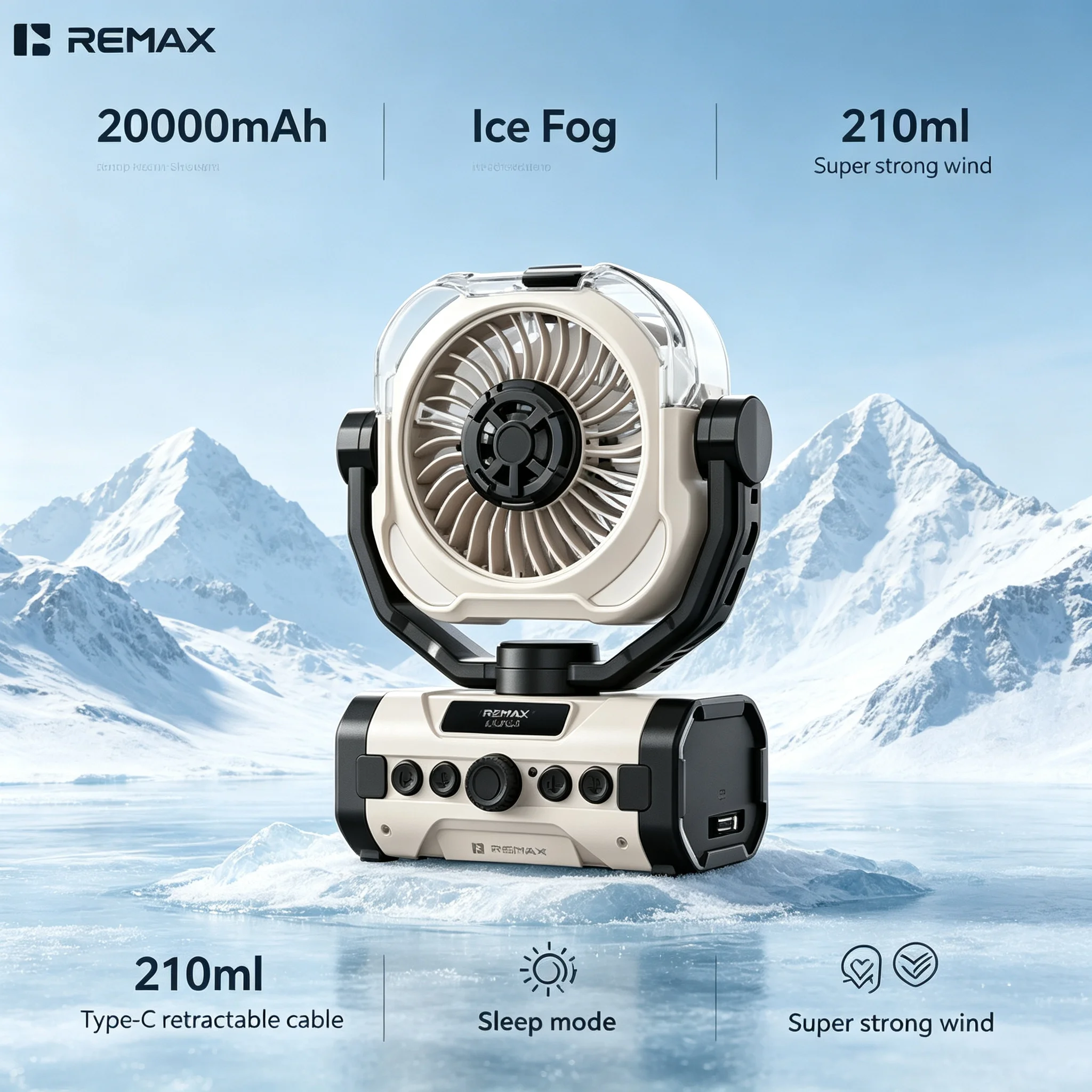 REMAX Misting Fan 20000mAh Portable Cooling Fan 100 Speed Stepless Remote Control LED Display Oscillating Outdoor Camping Travel
REMAX Misting Fan 20000mAh Portable Cooling Fan 100 Speed Stepless Remote Control LED Display Oscillating Outdoor Camping Travel
