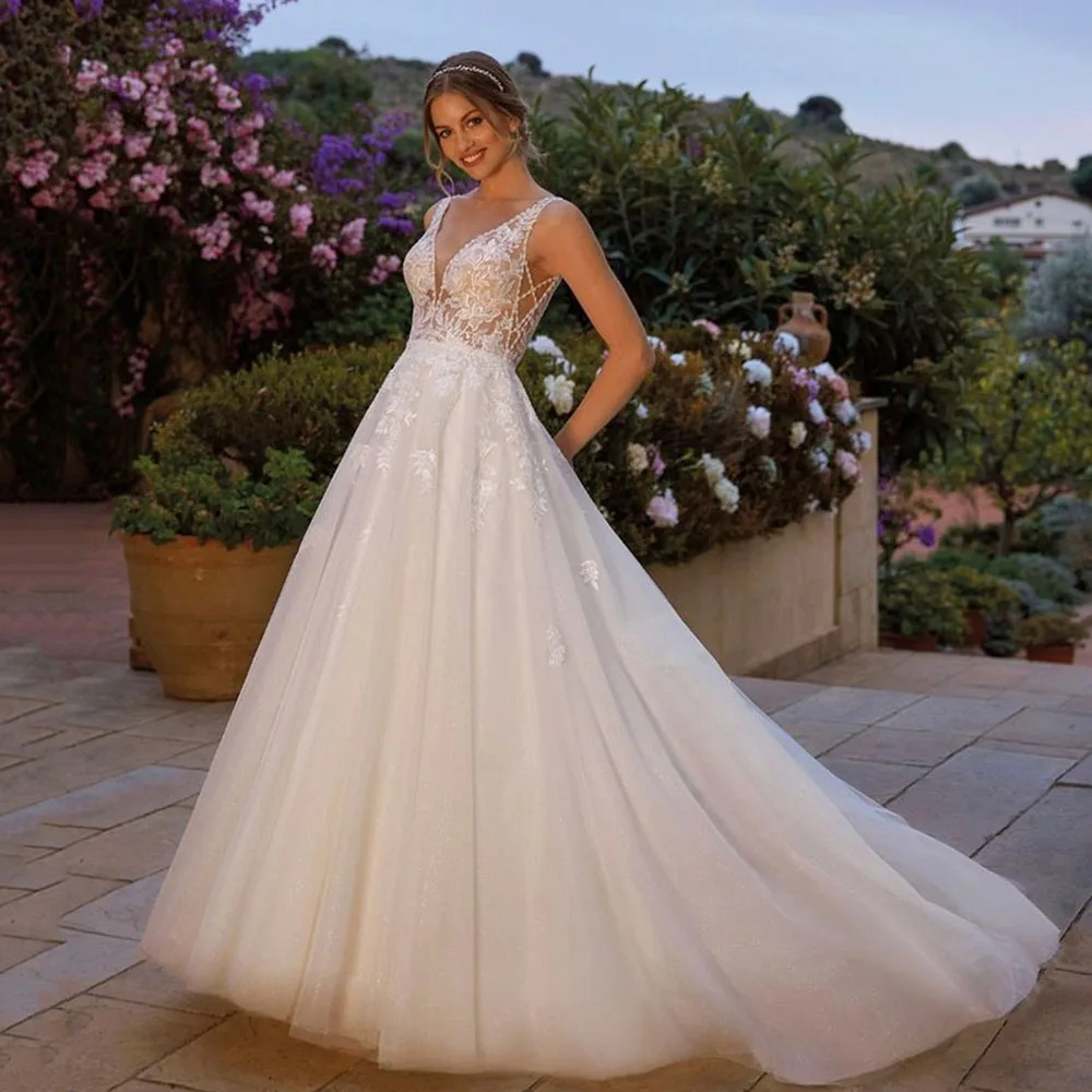 Msikoods Boho Wedding Dresses For Party Sleeveless V Neck Appliques Lace Backless Princess Wedding Gown A Line Women Bride Dress
Msikoods Boho Wedding Dresses For Party Sleeveless V Neck Appliques Lace Backless Princess Wedding Gown A Line Women Bride Dress