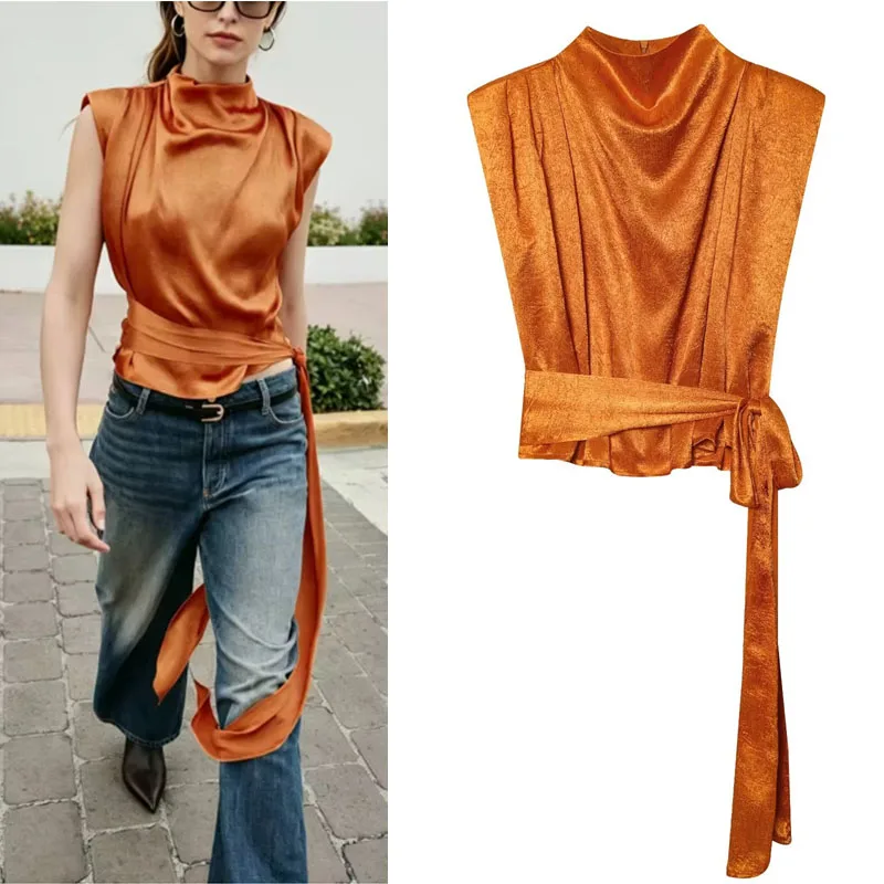 Satin Cowl Neck Sleeveless Crop Top Women Elegant Side Tie Waist Blouse Luxury Glossy Silk Feel Tank Top Evening Party Formal Sh
Satin Cowl Neck Sleeveless Crop Top Women Elegant Side Tie Waist Blouse Luxury Glossy Silk Feel Tank Top Evening Party Formal Sh