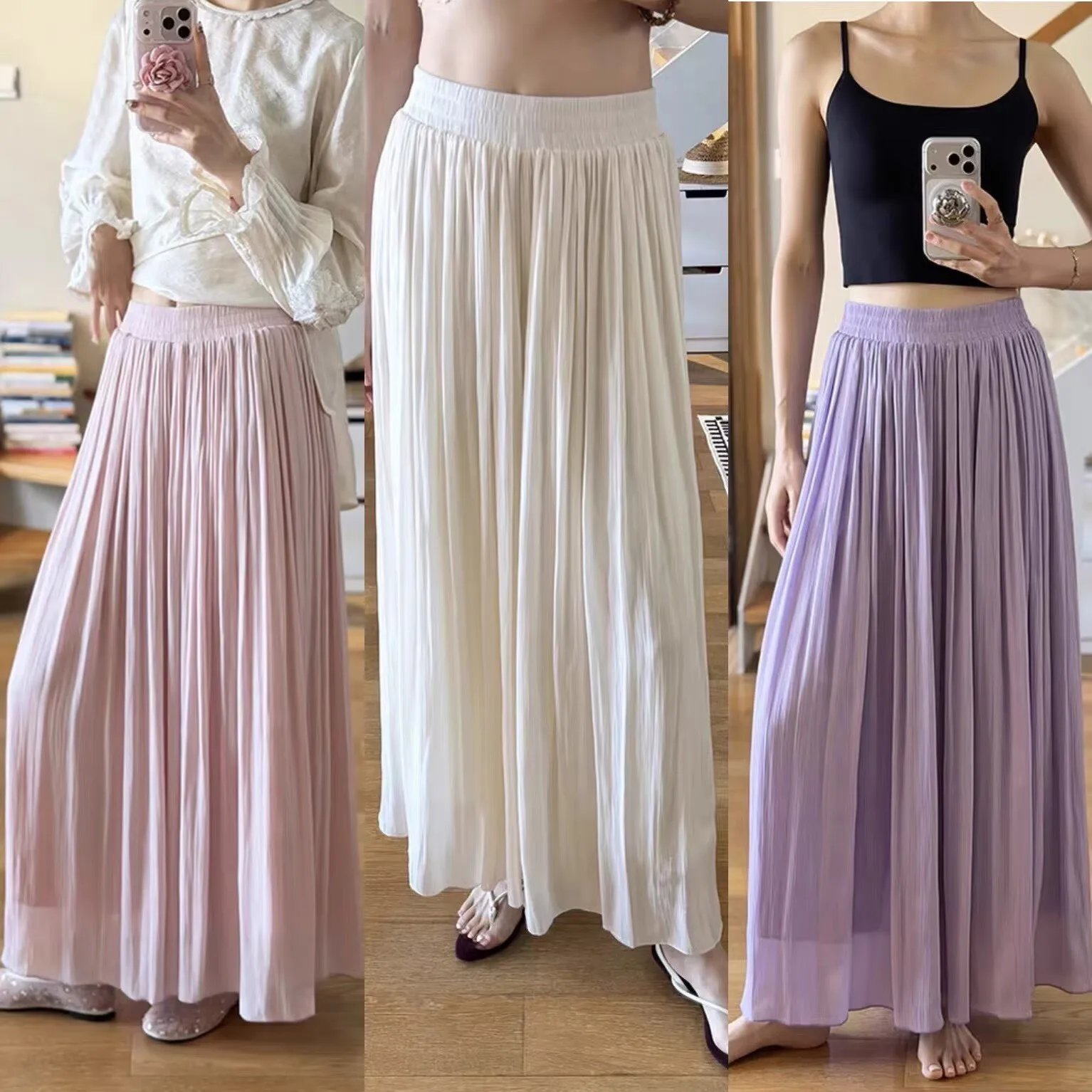 2026 New Chinese Style Pink Wide Leg Pants Elastic Waist Purple Pleated Skirt Pants Women's Fashion Thin White Trousers
2026 New Chinese Style Pink Wide Leg Pants Elastic Waist Purple Pleated Skirt Pants Women's Fashion Thin White Trousers
