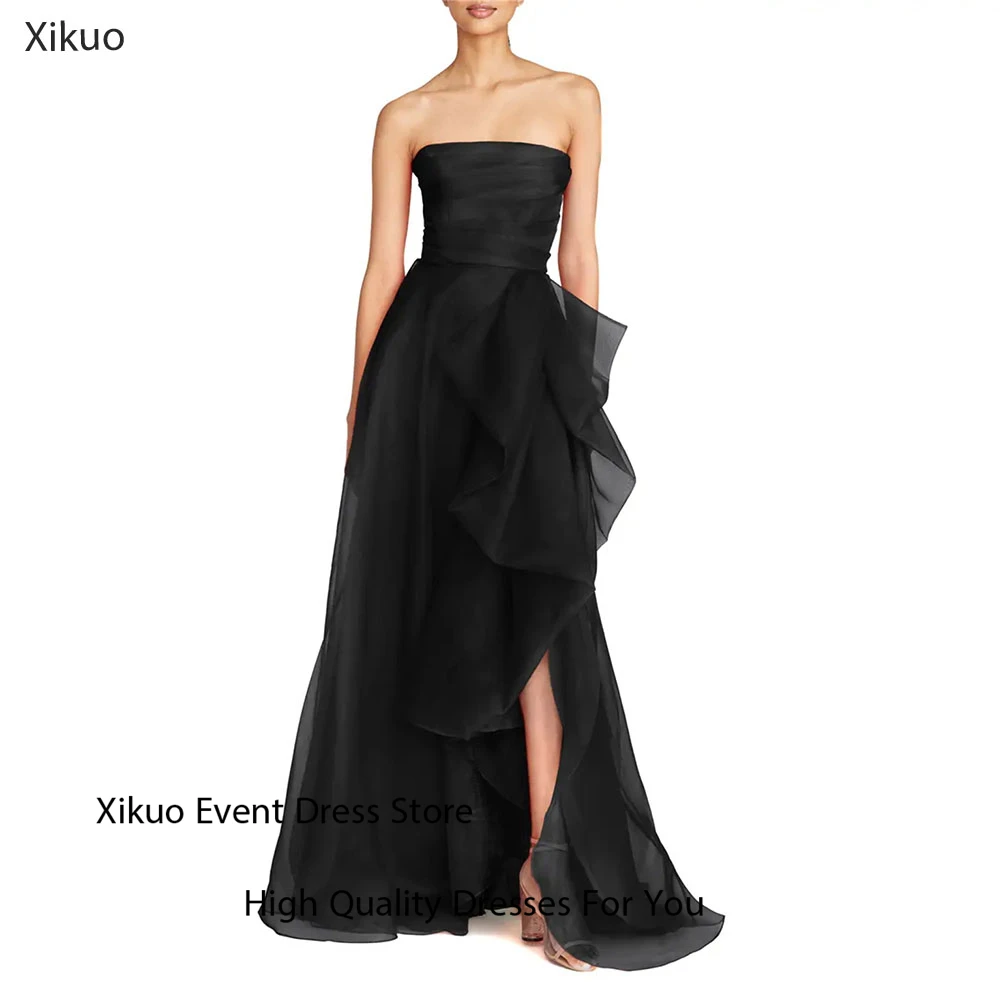 Xikuo Modest Black Organza Evening Gowns A Line Side Slit Robe Cocktail Femmes Long Strapless Party Prom Dresses Customized
Xikuo Modest Black Organza Evening Gowns A Line Side Slit Robe Cocktail Femmes Long Strapless Party Prom Dresses Customized