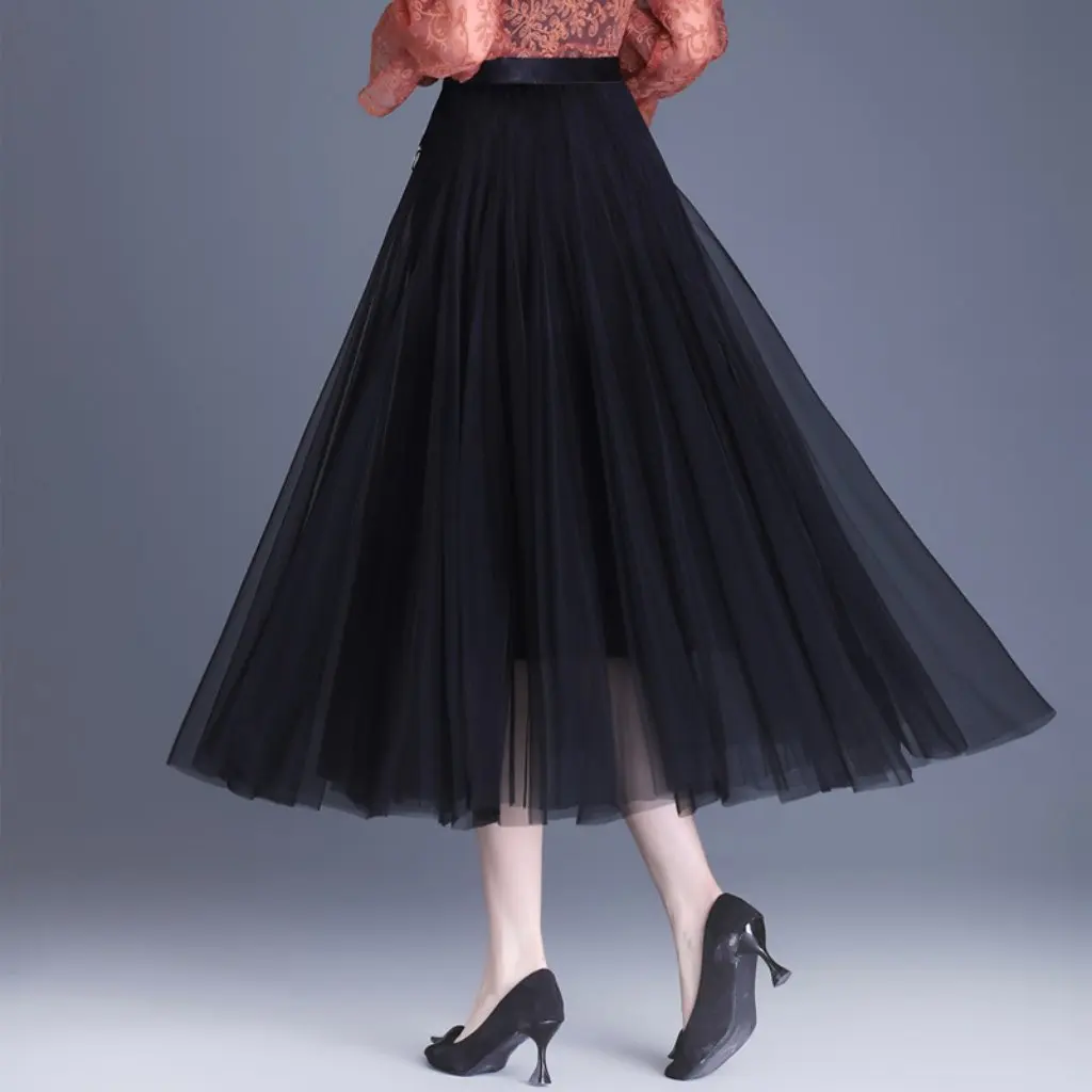 Women's High-Waisted Mesh Pleated Skirt Korean Style A-Line Mid-Length Fashionable Spring New Large Hem Skirt
Women's High-Waisted Mesh Pleated Skirt Korean Style A-Line Mid-Length Fashionable Spring New Large Hem Skirt