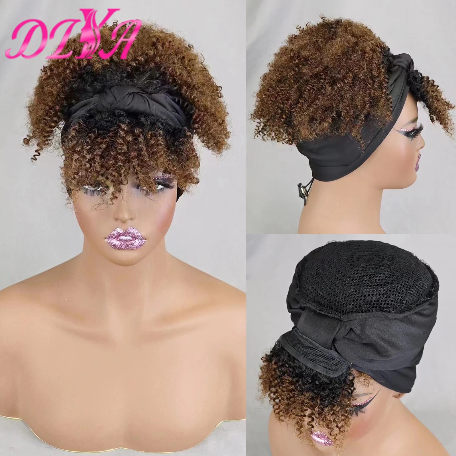 Scarf Wig with Bangs 1BT4 Brown Afro Kinky Curly Human Hair Wig 200% Density Headband Wigs for Black Women Brazilian Hair Wig
Scarf Wig with Bangs 1BT4 Brown Afro Kinky Curly Human Hair Wig 200% Density Headband Wigs for Black Women Brazilian Hair Wig