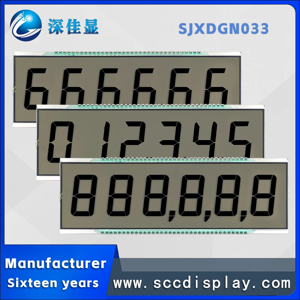 Factory customized 7-segment display screen SJXDGN033 HTN Positive 6 8-digit static LCD segment code display with decimal point
Factory customized 7-segment display screen SJXDGN033 HTN Positive 6 8-digit static LCD segment code display with decimal point