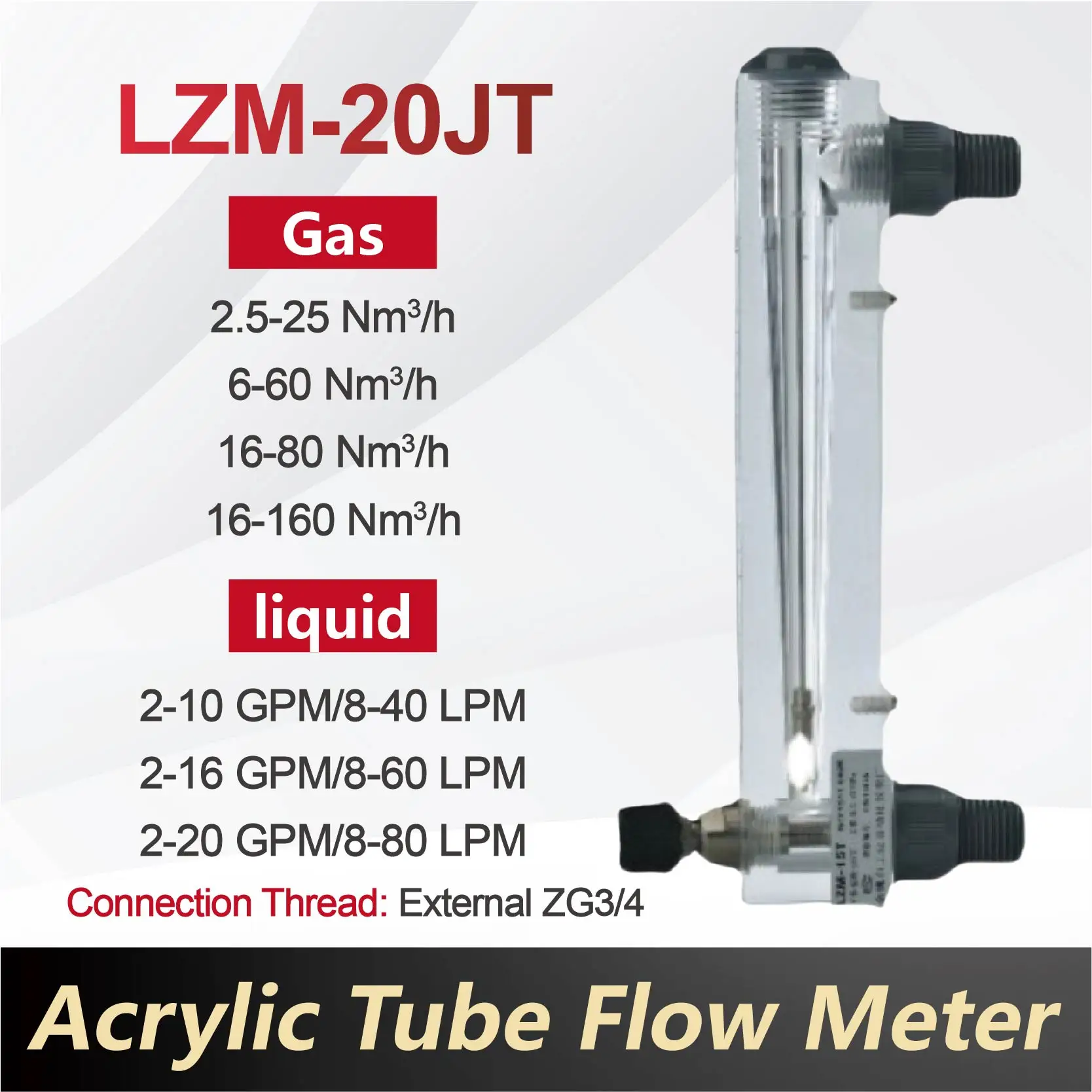LZM-20JT Acrylic Flow Meter Panel Mount Rotameter for Water Air Gas Liquid Industrial Adjustable Valve wholesale
LZM-20JT Acrylic Flow Meter Panel Mount Rotameter for Water Air Gas Liquid Industrial Adjustable Valve wholesale