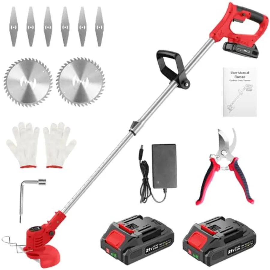 Weed Wacker 21V Cordless String Trimmer for garden and yard lawn use red ABS plastic body with metal blades includes 2x2.0Ah ba
Weed Wacker 21V Cordless String Trimmer for garden and yard lawn use red ABS plastic body with metal blades includes 2x2.0Ah ba