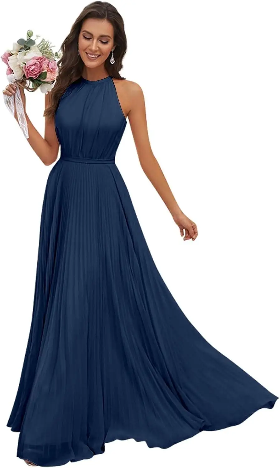 Women's Halter Chiffon Bridesmaid Dresses for Wedding Long A-line Pleated Evening Formal Dress with Pockets Cocktail Dresses
Women's Halter Chiffon Bridesmaid Dresses for Wedding Long A-line Pleated Evening Formal Dress with Pockets Cocktail Dresses