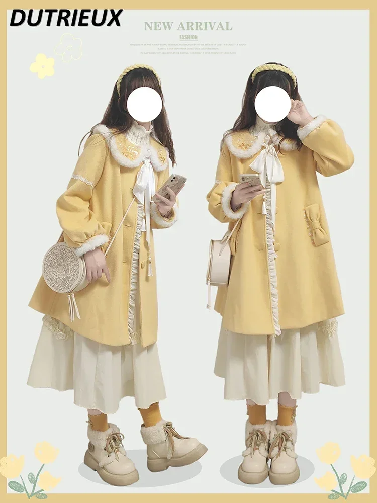 Original for Girls Doll Collar Long-sleeved Yellow Straight Mid-length Jacket Sweet Cute Autumn Winter Single-breasted Coat
Original for Girls Doll Collar Long-sleeved Yellow Straight Mid-length Jacket Sweet Cute Autumn Winter Single-breasted Coat