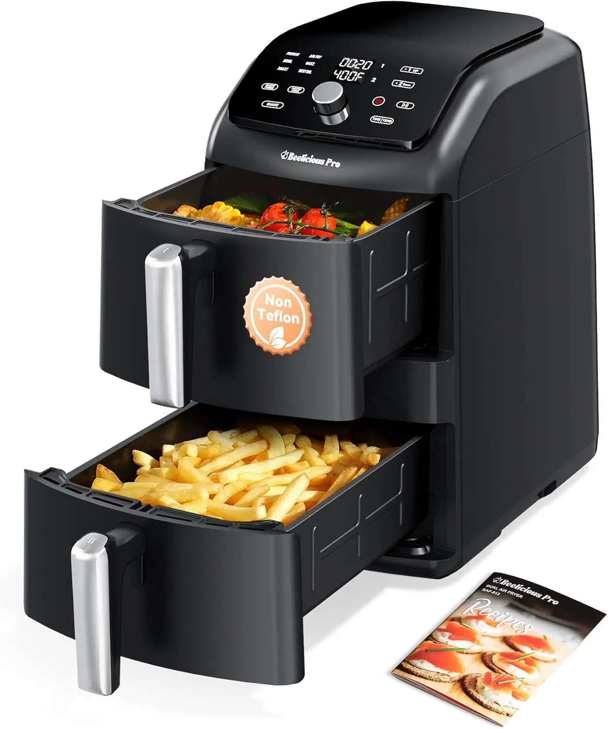 12QT Large Double Air Fryer Family Size Dual Airfryer with 2 Baskets SyncHeat Even Heating Stacked Compact Design Smart Finish
12QT Large Double Air Fryer Family Size Dual Airfryer with 2 Baskets SyncHeat Even Heating Stacked Compact Design Smart Finish